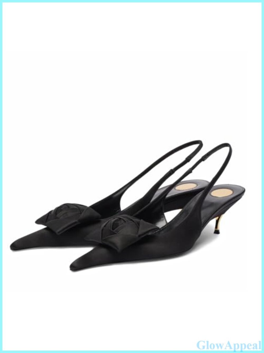 Satin Kitten Heel Slingback Pumps Pointed Toe Ankle Strap Floral Accent